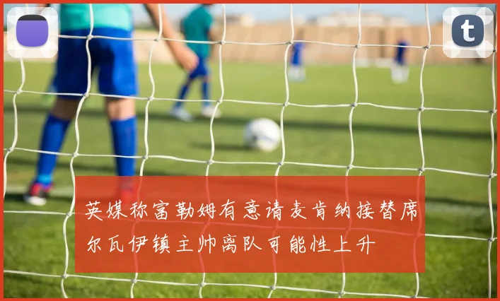 英媒称富勒姆有意请麦肯纳接替席尔瓦伊镇主帅离队可能性上升